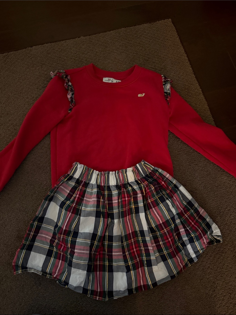 Vineyard Vines Girls Red Top with Plaid Skirt